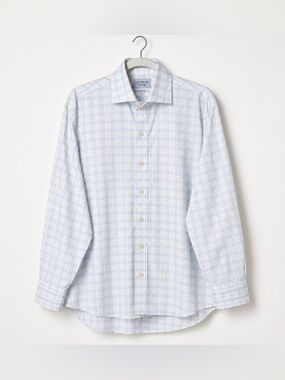 Ledbury Classic Fit Dress Shirt L 16.5 Blue Green Plaid Long Sleeve Button Front